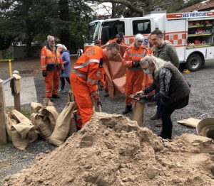 Sandbag preparations in Kallista ahead of a wet summer