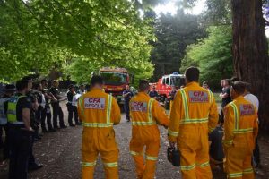 Emergency service personnel prepare for road crash rescue
